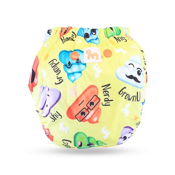 All-in-One Reusable Cloth Diaper with 2 Organic Cotton Dry Feel Soakers [Day & Night Use] - Poopy Face