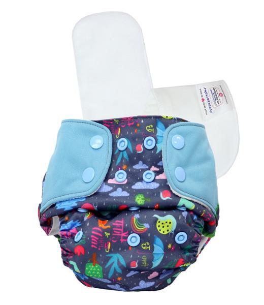 All-in-One Reusable Cloth Diaper with 2 Organic Cotton Dry Feel Soakers [Day & Night Use] - Rimzim
