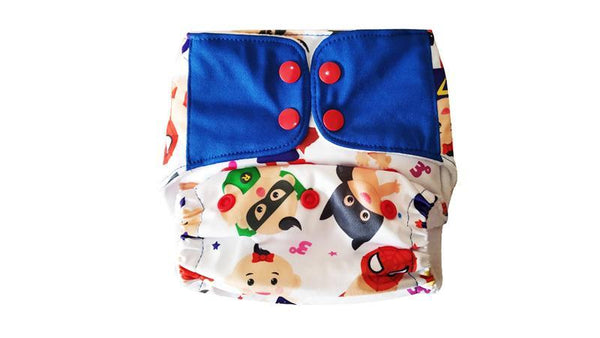 All-in-oneReusable Cloth Diaper with 2 Organic Cotton Dry Feel Soakers [Day & Night Use] - Super Kid