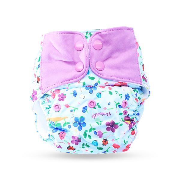 All-in-OneReusable Cloth Diaper with 2 Organic Cotton Dry Feel Soakers [Day & Night Use] - Periwinkle