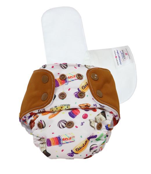 All-in-One  Reusable Cloth Diaper with 2 Organic Cotton Dry Feel Soakers [Day & Night Use]- Sugar Rush
