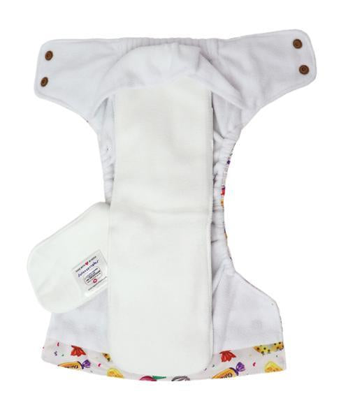 All-in-One  Reusable Cloth Diaper with 2 Organic Cotton Dry Feel Soakers [Day & Night Use]- Sugar Rush