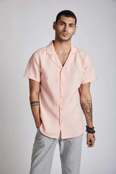Men's Natural Hemp Arrow Resort Half-Sleeved Shirt - Light Peach