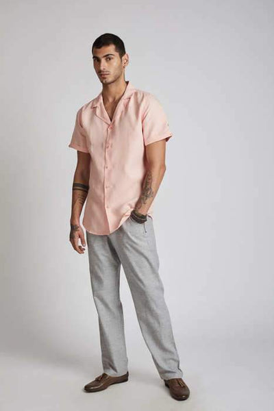 Men's Natural Hemp Arrow Resort Half-Sleeved Shirt - Light Peach