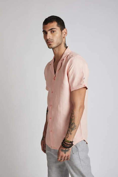 Men's Natural Hemp Arrow Resort Half-Sleeved Shirt - Light Peach