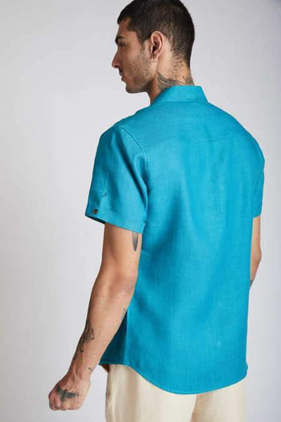 Men's Natural Hemp Arrow Resort Half-Sleeved Shirt - Teal