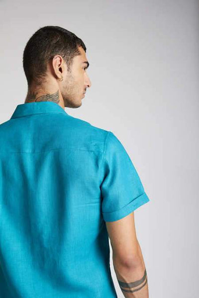 Men's Natural Hemp Arrow Resort Half-Sleeved Shirt - Teal