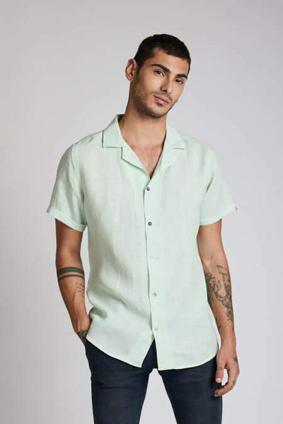 Men's Natural Hemp Arrow Resort Half-Sleeved Shirt - Mint Green
