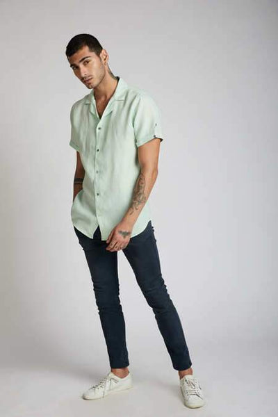 Men's Natural Hemp Arrow Resort Half-Sleeved Shirt - Mint Green