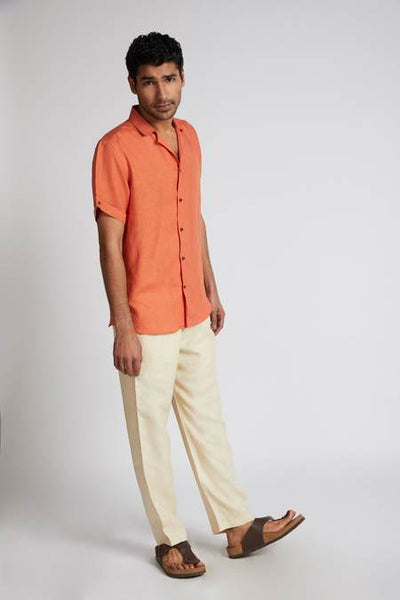 Men's Natural Hemp Arrow Resort Half-Sleeved Shirt - Orange