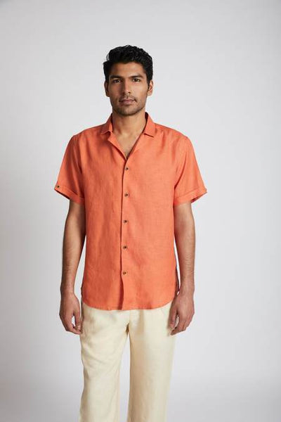 Men's Natural Hemp Arrow Resort Half-Sleeved Shirt - Orange