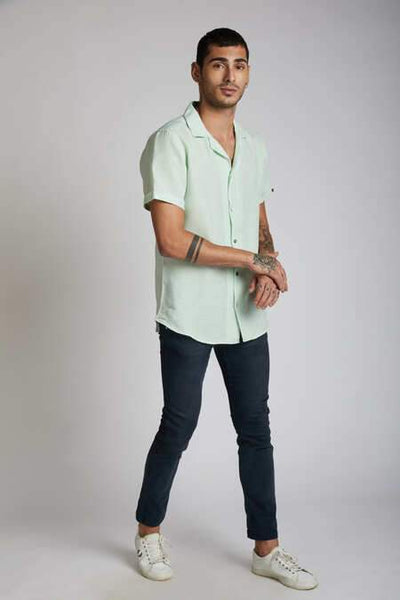 Men's Natural Hemp Arrow Resort Half-Sleeved Shirt - Mint Green