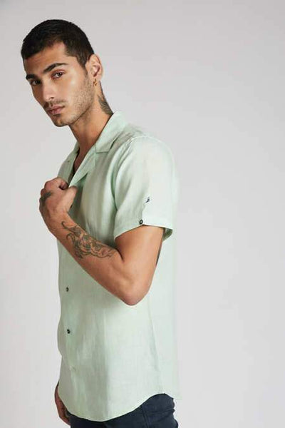 Men's Natural Hemp Arrow Resort Half-Sleeved Shirt - Mint Green
