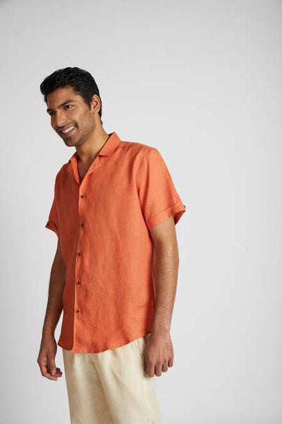 Men's Natural Hemp Arrow Resort Half-Sleeved Shirt - Orange