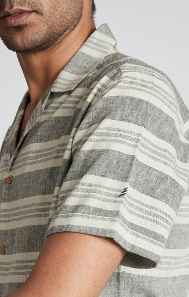 Men's Natural Hemp Arrow Resort Half-Sleeved Shirt - Grey Stripes