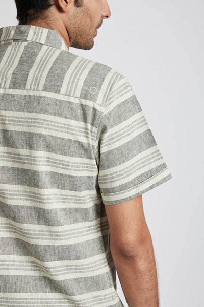 Men's Natural Hemp Arrow Resort Half-Sleeved Shirt - Grey Stripes