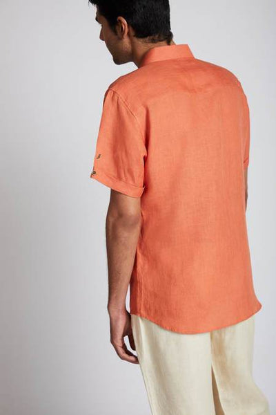 Men's Natural Hemp Arrow Resort Half-Sleeved Shirt - Orange