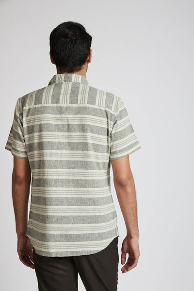 Men's Natural Hemp Arrow Resort Half-Sleeved Shirt - Grey Stripes