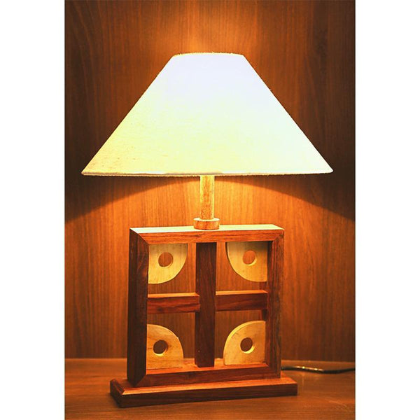 Square Wooden Table Lamp Created by Traditional Artisans