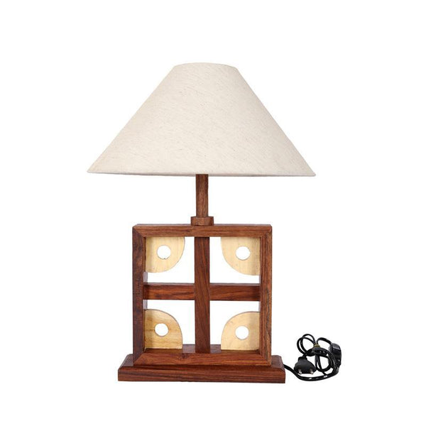 Square Wooden Table Lamp Created by Traditional Artisans