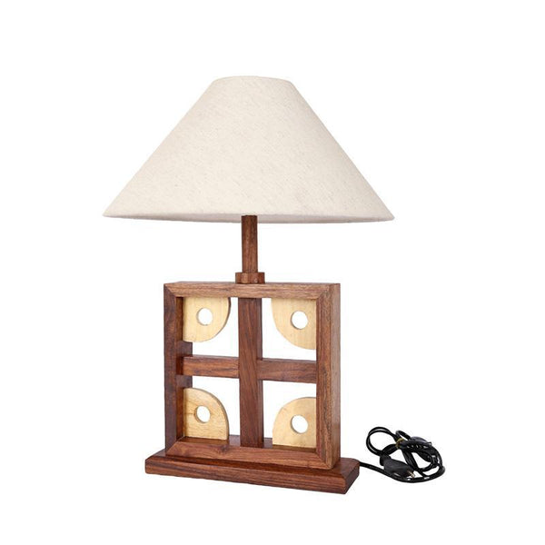 Square Wooden Table Lamp Created by Traditional Artisans
