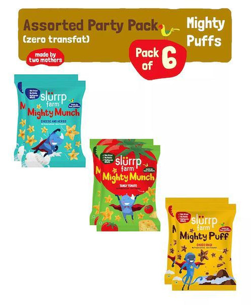 Assorted Mighty Puffs Combo Pack | Choco Ragi, Cheese and Herbs, Tangy Tomato | Healthy Snack for Kids (Pack of 6), 120g