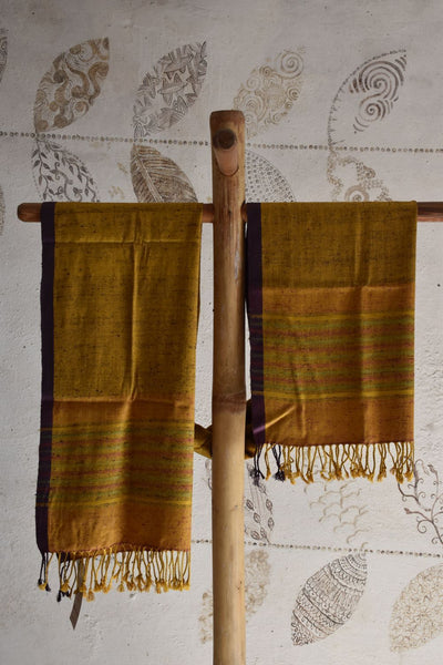 Handwoven, Naturally Dyed Pure Silk Stole - Mustard