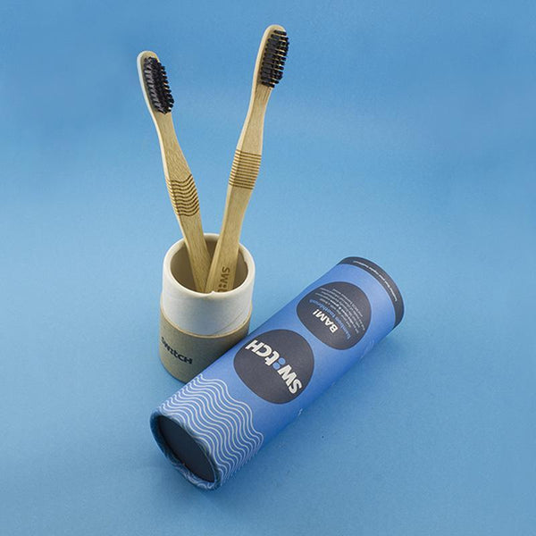 BAM! - Bamboo Toothbrush with Charcoal-Infused Nylon Bristles (Pack of 2)