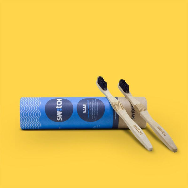 BAM! - Bamboo Toothbrush with Charcoal-Infused Nylon Bristles (Pack of 2)