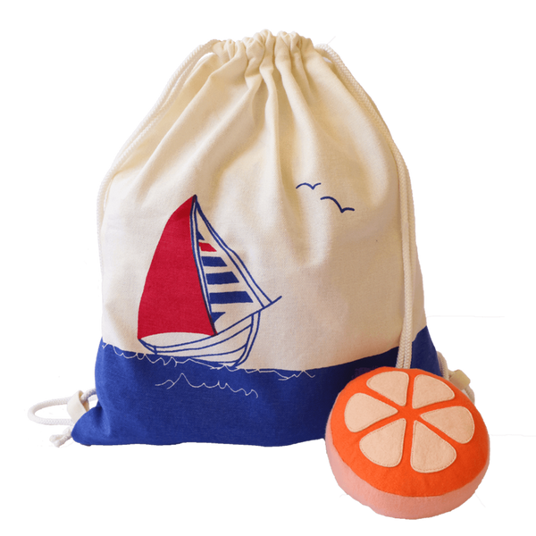 Treasure Trove Canvas Drawstring Toy Bag for Toddlers (Boat)