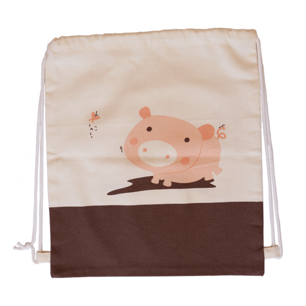 Treasure Trove Canvas Drawstring Toy Bag for Toddlers (Pig)
