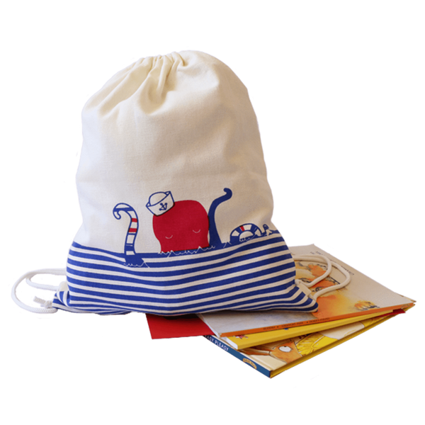 Treasure Trove Canvas Drawstring Toy Bag for Toddlers (Octopus)
