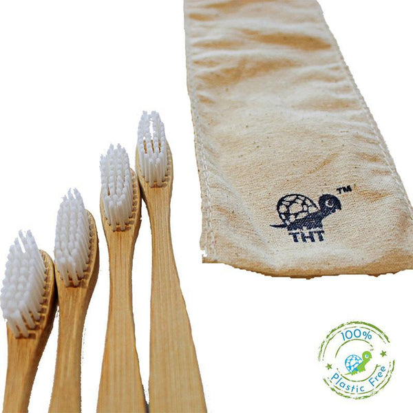 Bamboo Toothbrush with Nylon Bristles for Adults  - Pack of 4