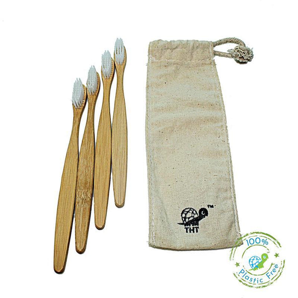 Bamboo Toothbrush with Nylon Bristles for Adults  - Pack of 4