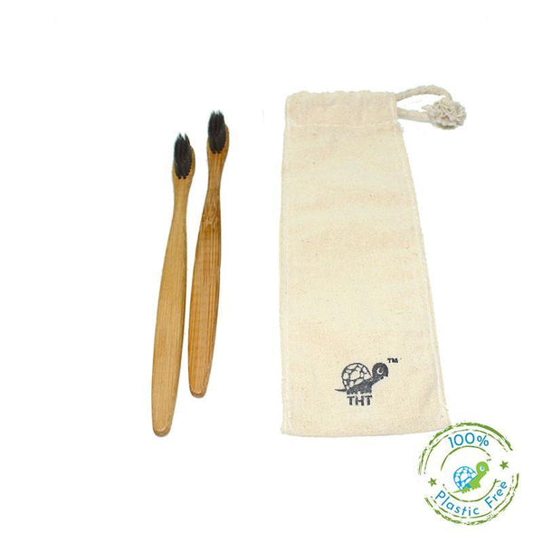 Bamboo Toothbrush with Charcoal Bristles for Adults - Pack of 2