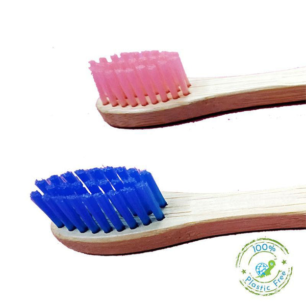 Bamboo Toothbrush with Nylon Bristles for Kids - Pack of 2