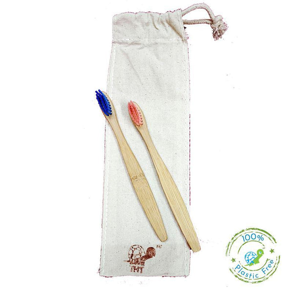 Bamboo Toothbrush with Nylon Bristles for Kids - Pack of 2