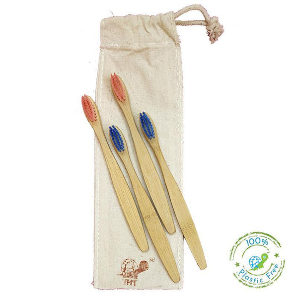Bamboo Toothbrush with Nylon Bristles for Kids - Pack of 4