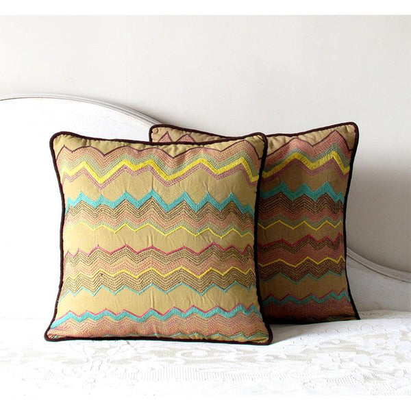 Square Cushion Cover Hand Embroidered by Tribal Women Artisans (Beige)