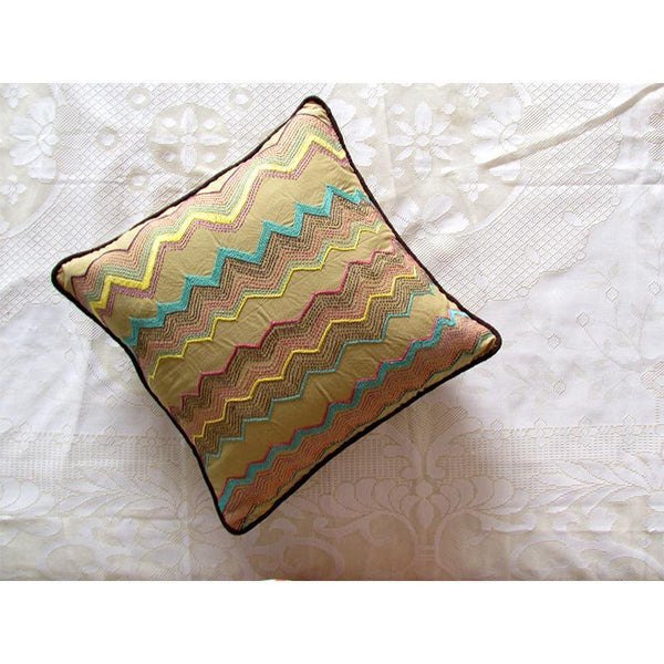 Square Cushion Cover Hand Embroidered by Tribal Women Artisans (Beige)