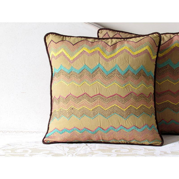 Square Cushion Cover Hand Embroidered by Tribal Women Artisans (Beige)