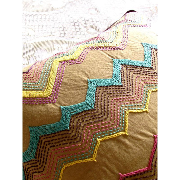 Square Cushion Cover Hand Embroidered by Tribal Women Artisans (Beige)