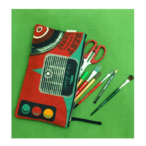 Upcycled Retro Radio Pouch (Red)
