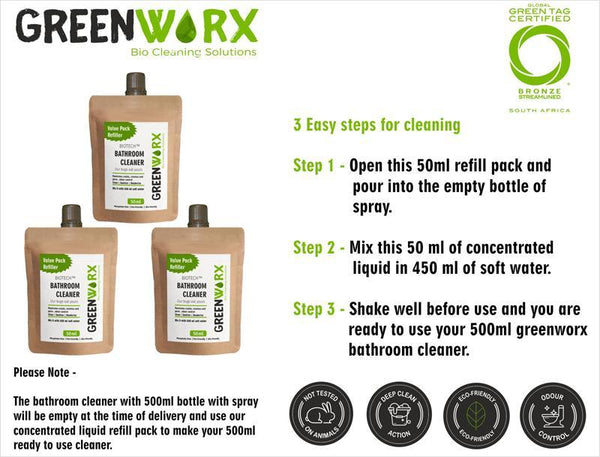 Biotech Bathroom Cleaner Combo (Spray Bottle and 3 Refill Pouches), 340g