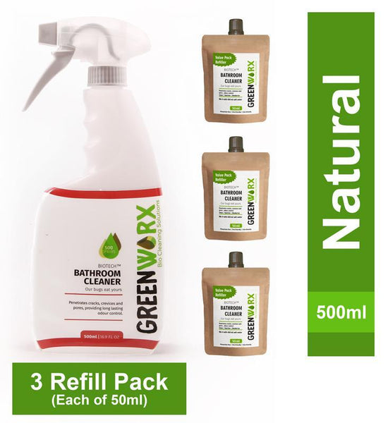 Biotech Bathroom Cleaner Combo (Spray Bottle and 3 Refill Pouches), 340g