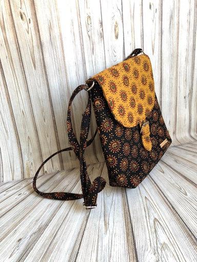 Naturally Dyed Black and Mustard Ajrakh Sling Bag