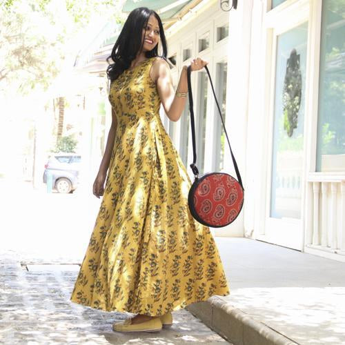 Naturally Dyed Ajrakh Black Paisley Dhol Sling Bag