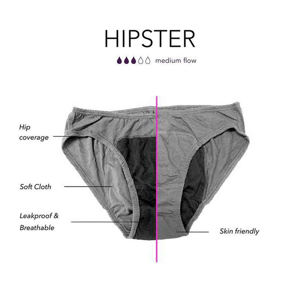 Women's Hipster Period Panty for Medium Flow (Black)