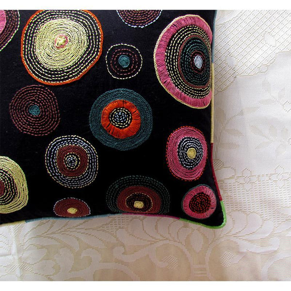 Square Cushion Cover Hand Embroidered by Tribal Women Artisans (Black)