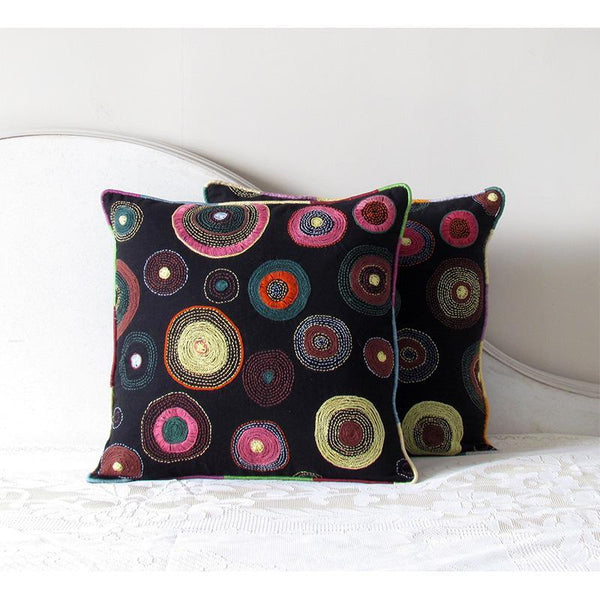 Square Cushion Cover Hand Embroidered by Tribal Women Artisans (Black)